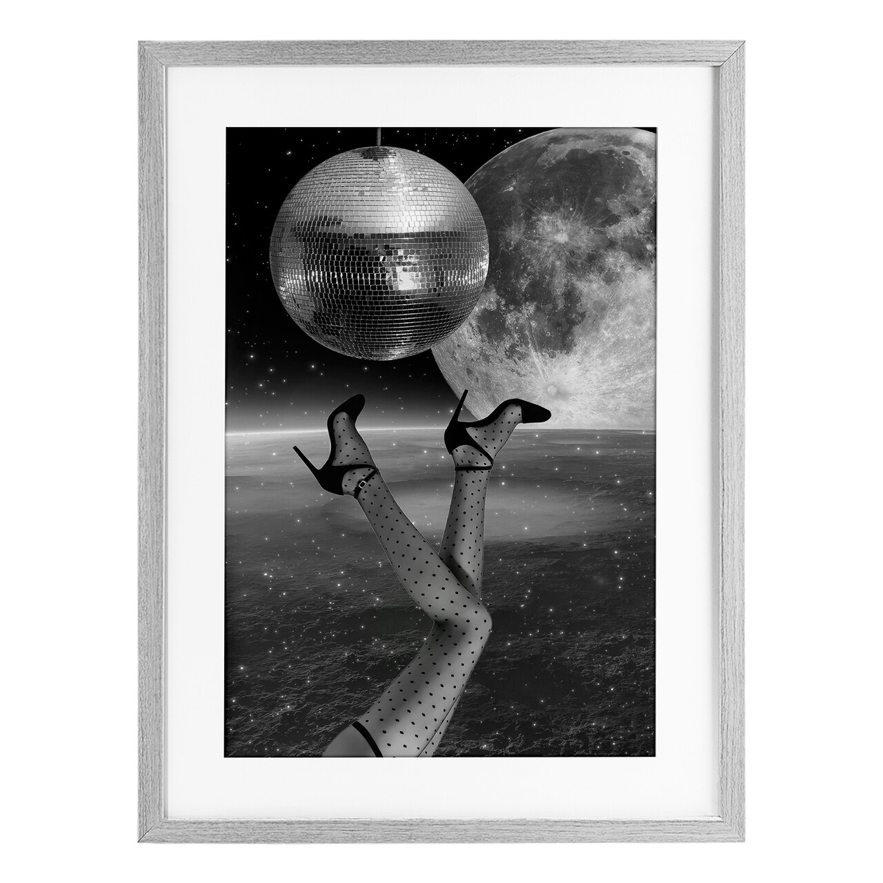 Stupell Industries Hangin' Over Disco & Planet Framed Print Under Glass, design by Elo Marc
